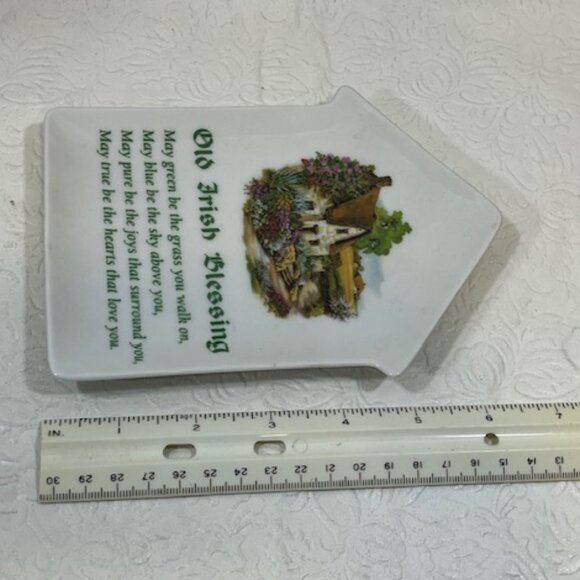 VTG Old Irish Blessing Ceramic Wall Hanging Cottage Scene Plaque Art 4.4"x6.5" - Picture 11 of 11